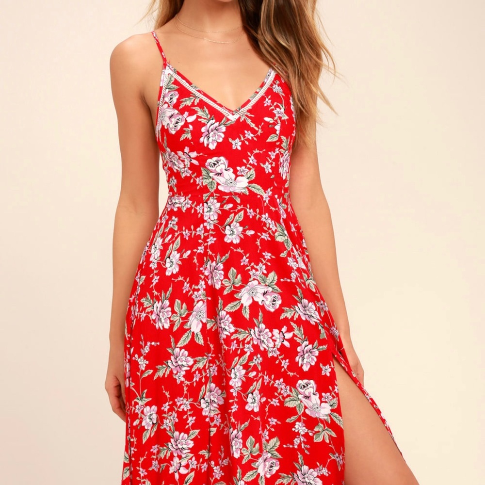Red floral dress Lulus